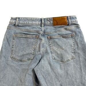 Pink Victoria's Secret Mid Rise Baggy Wide Leg Jeans Bling Rhinestone Detail 10